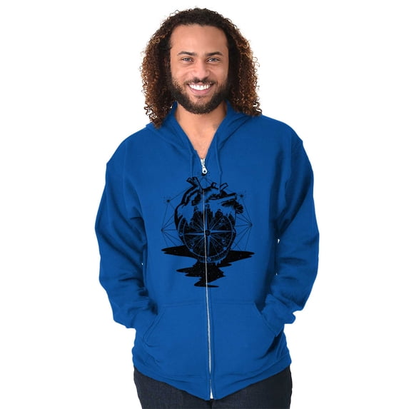 Diamond Bleeding Heart Compass Zip Up Hoodie Men's Women's Brisco Brands L