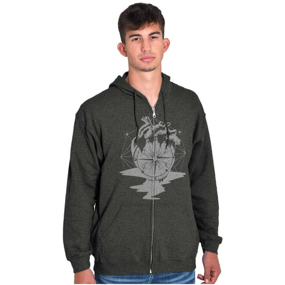 Diamond Bleeding Heart Compass Zip Up Hoodie Men's Women's Brisco Brands X