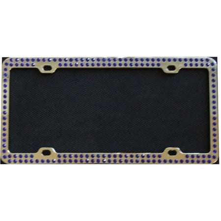 Diamond Bling Blue 2 Row Chrome License Plate Frame