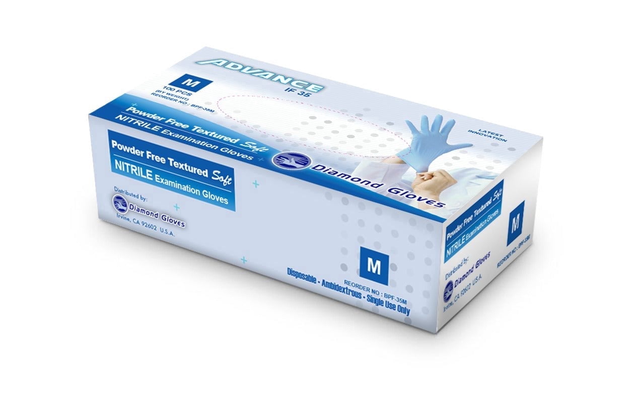 AP Medicals Diamond Blue 3.5 mil Nitrile Exam Glove, Case of 1000 (IF35)