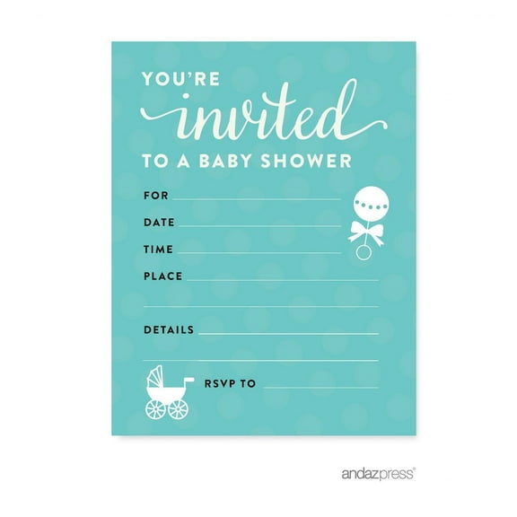 20 Pcs Diamond Blue Baby & Co. Baby Shower Party Blank Invitations with Envelopes