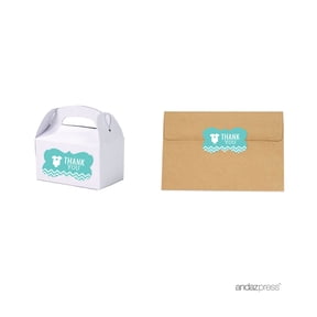 Diamond Blue Chevron Baby Shower Fancy Frame Label Stickers, Thank You, 36-Pack