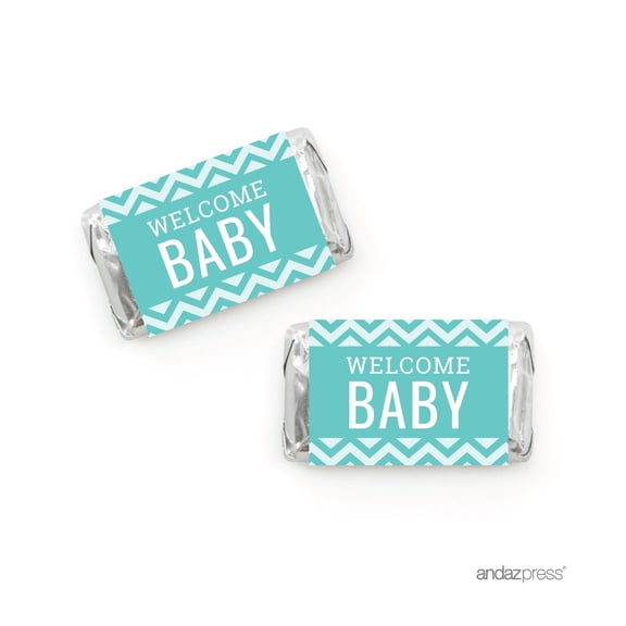 Diamond Blue Chevron Baby Shower Hersheys Miniatures Mini Candy Bar Wrappers, 36-Pack
