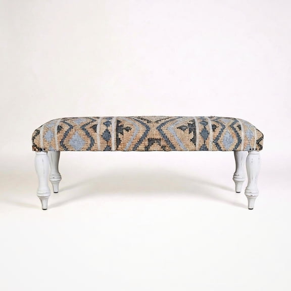 Better Wood & Home Solid Wood Southwestern Kilim Farmhouse Upholstered Dining Bench