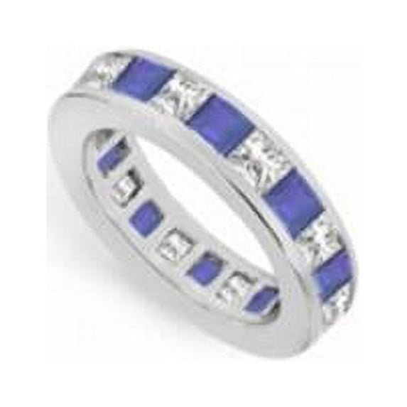 Diamond & Blue Sapphire Eternity Band 18K White Gold, 3.00 CT - Size 5.5