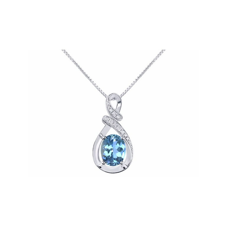 Diamond Blue Topaz Pendant Necklace in 14K White Gold With 18