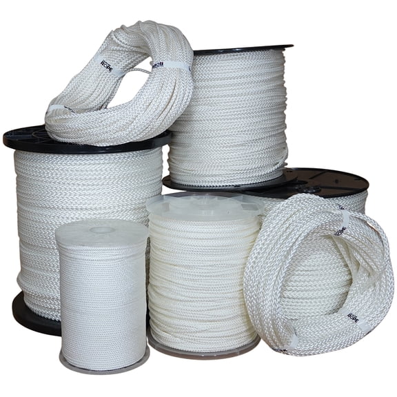 Diamond Braid Nylon Lightweight White Rope - 5/16" x 50 Foot Coil - Thick Cord, Flag Pole, Outdoor, Sailing, Clothes Line, Tarp Tie Down