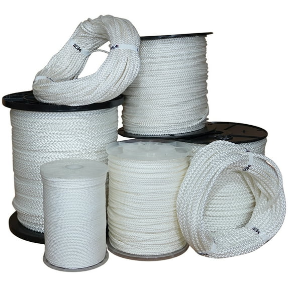 Diamond Braid Nylon Lightweight White Rope - 7/32" x 25 Foot Coil - Thick Cord, Flag Pole, Outdoor, Sailing, Clothes Line, Tarp Tie Down