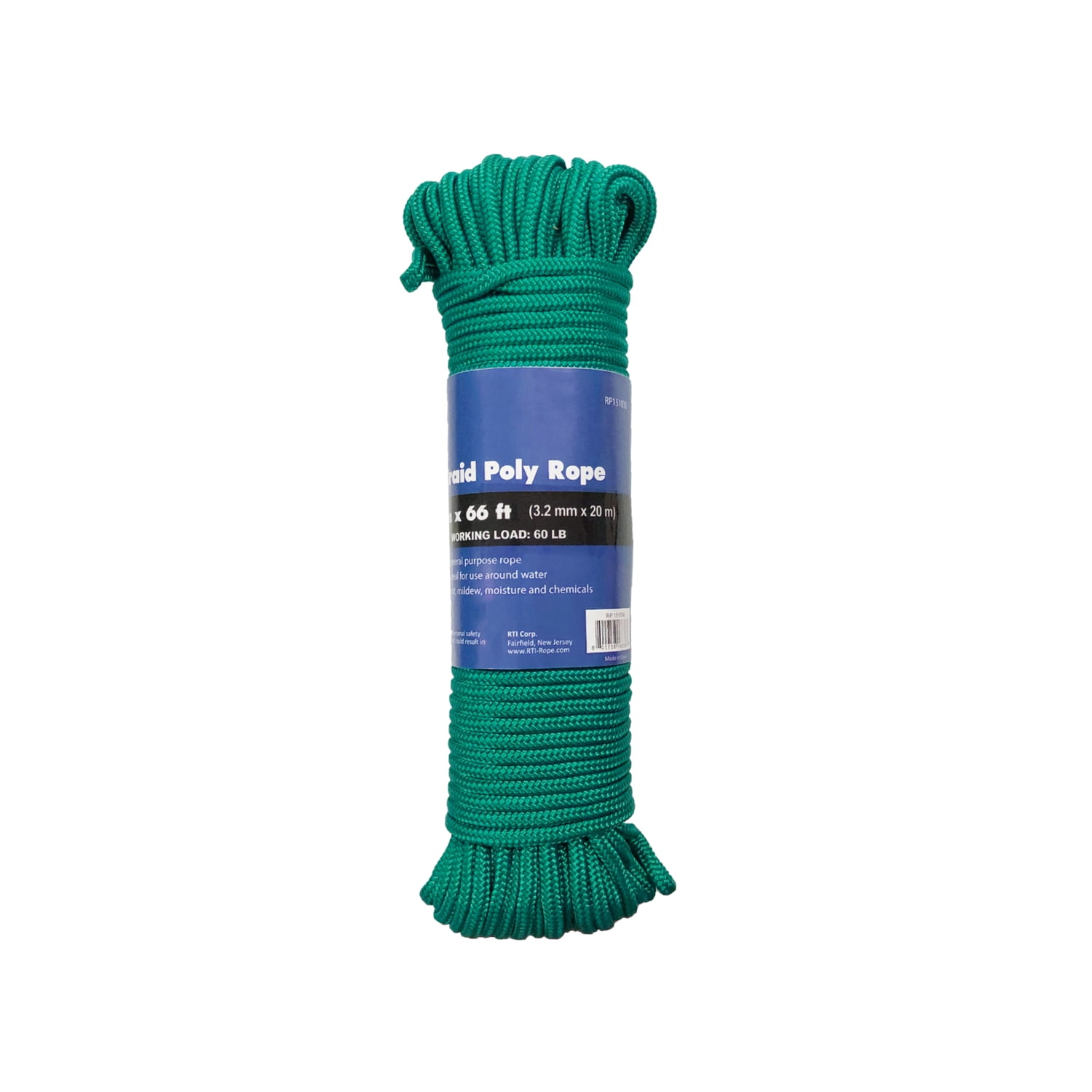 CORDA Diamond Braid Rope, Green, Polypropylene, 1/8" x 66'