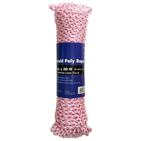 CORDA Diamond Braid Rope, Pink, Polypropylene, 5/32" x 50'