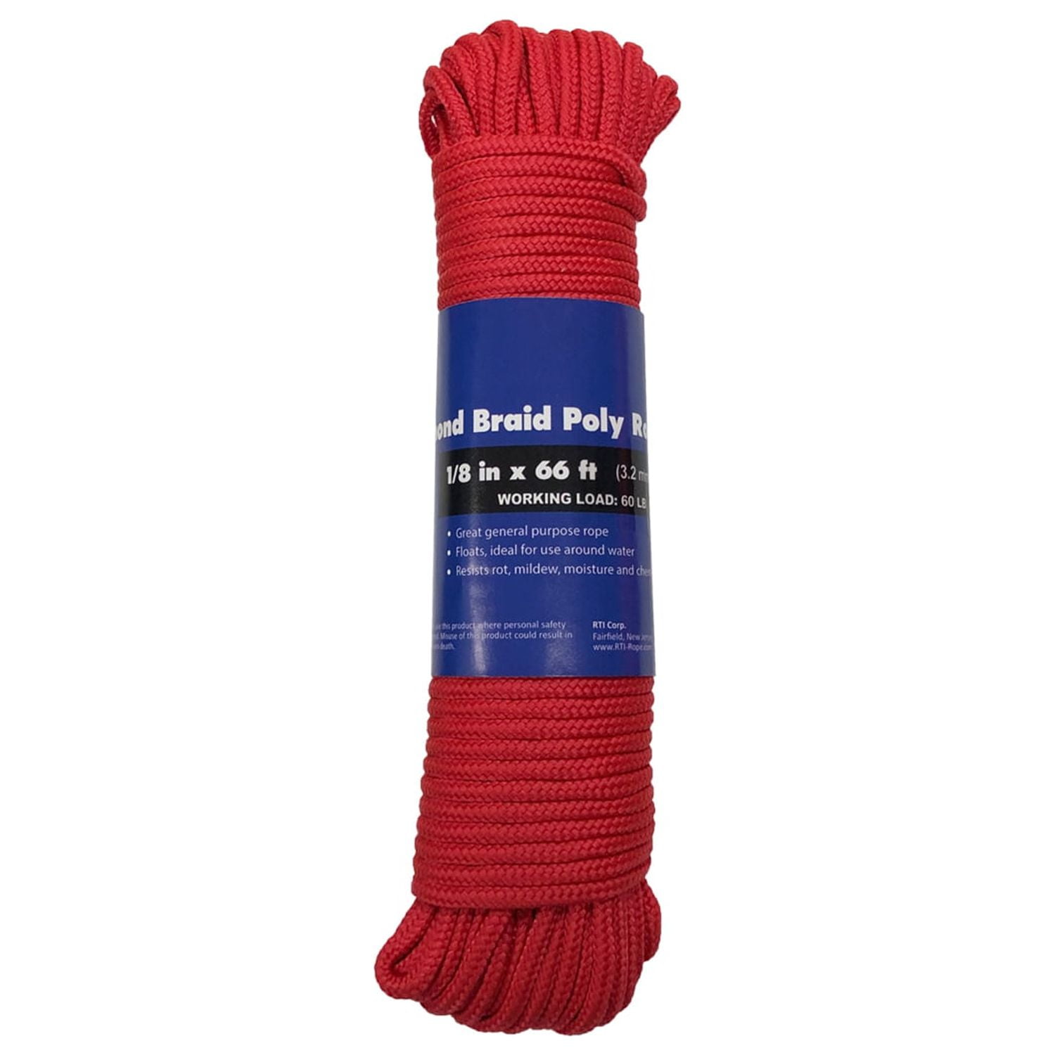 Diamond Braid Rope, Red, Polypropylene, 1/8