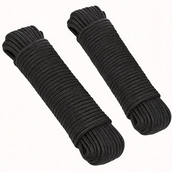 Diamond Braided Nylon Rope 2PCS 90FT 1/4 Inch Heavy Duty All-Purpose Utility Cord for Camping Gardening Marine Black
