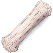 Diamond Braided Polypropylene Rope, 16-Strand 660lbs High Strength Utility Cord, Lightweight, Floating Rope for Camping, Flag Pole,Marine, Indoor and Outdoor Use White/Orange, 3/16in X 100FT