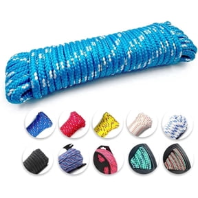 Diamond Braided Polypropylene Rope, 16-Strand Lightweight Floating Utility Rope for Camping, Marine, Flag Pole, Indoor and Outdoor Use (Blue/White, 1/4in X 35FT)