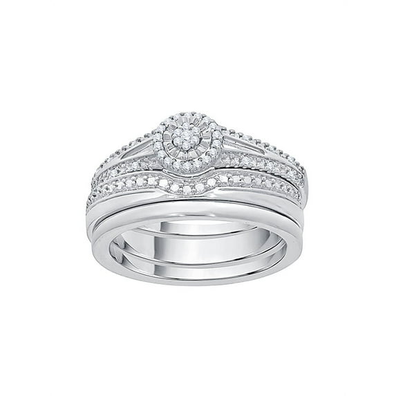 Diamond Bridal Set in 10K White Gold (1/8 cttw) (I-Color, SI3-I1 Clarity) (Size-9)
