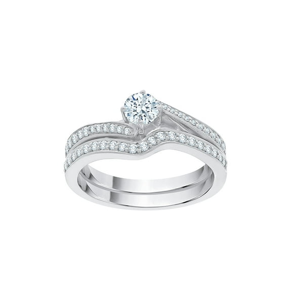 Diamond Bridal Set in Sterling Silver (5/8 cttw) (I-Color, SI3-I1 Clarity) (Size-6.5)