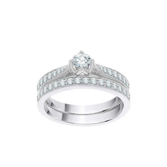 Diamond Bridal Set in Sterling Silver (5/8 cttw) (I-Color, SI3-I1 Clarity) (Size-7)
