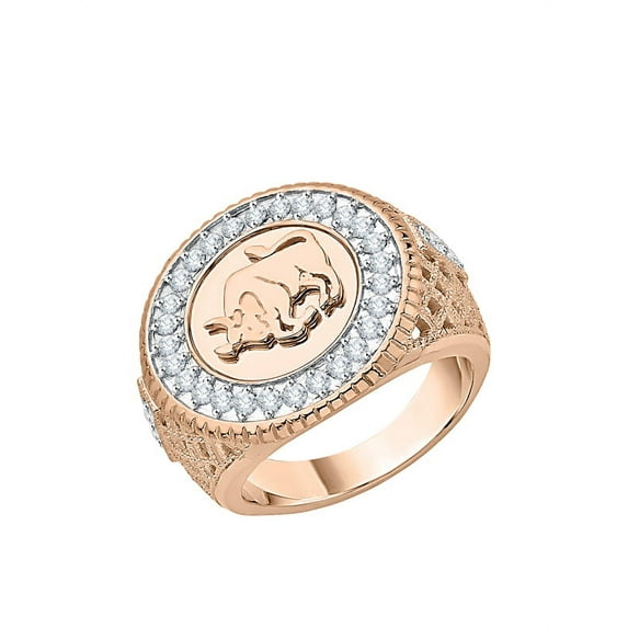 Diamond Bull Signet Ring in 14K Rose Gold (5/8 cttw) (I-Color, SI3-I1 Clarity) (Size-7.5)