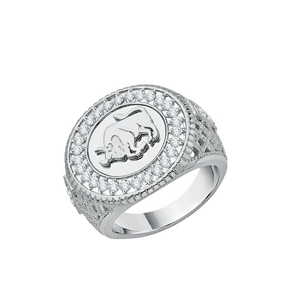 Diamond Bull Signet Ring in Sterling Silver (5/8 cttw) (I-Color, SI3-I1 Clarity) (Size-10.5)