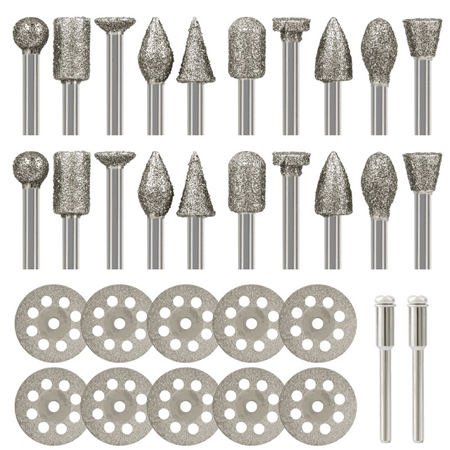 Diamond Grinding Burr Bit Set with Cutting Wheel,32Pcs Dremel Rotary ...