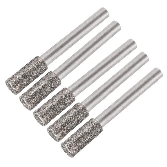 Diamond Burrs Bits Grinding Drill Carving Rotary Tool for Glass Stone Ceramic 120 Grit 1/4" Shank 8mm Cylinder 5 Pcs 8mm