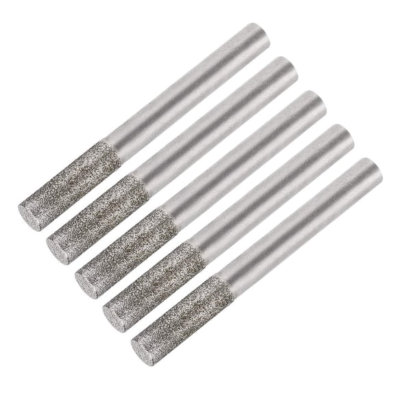 Diamond Burrs Bits Grinding Drill Carving Rotary Tool for Glass Stone Ceramic 120 Grit 1/4" Shank 8mm Cylinder 5 Pcs 6mm