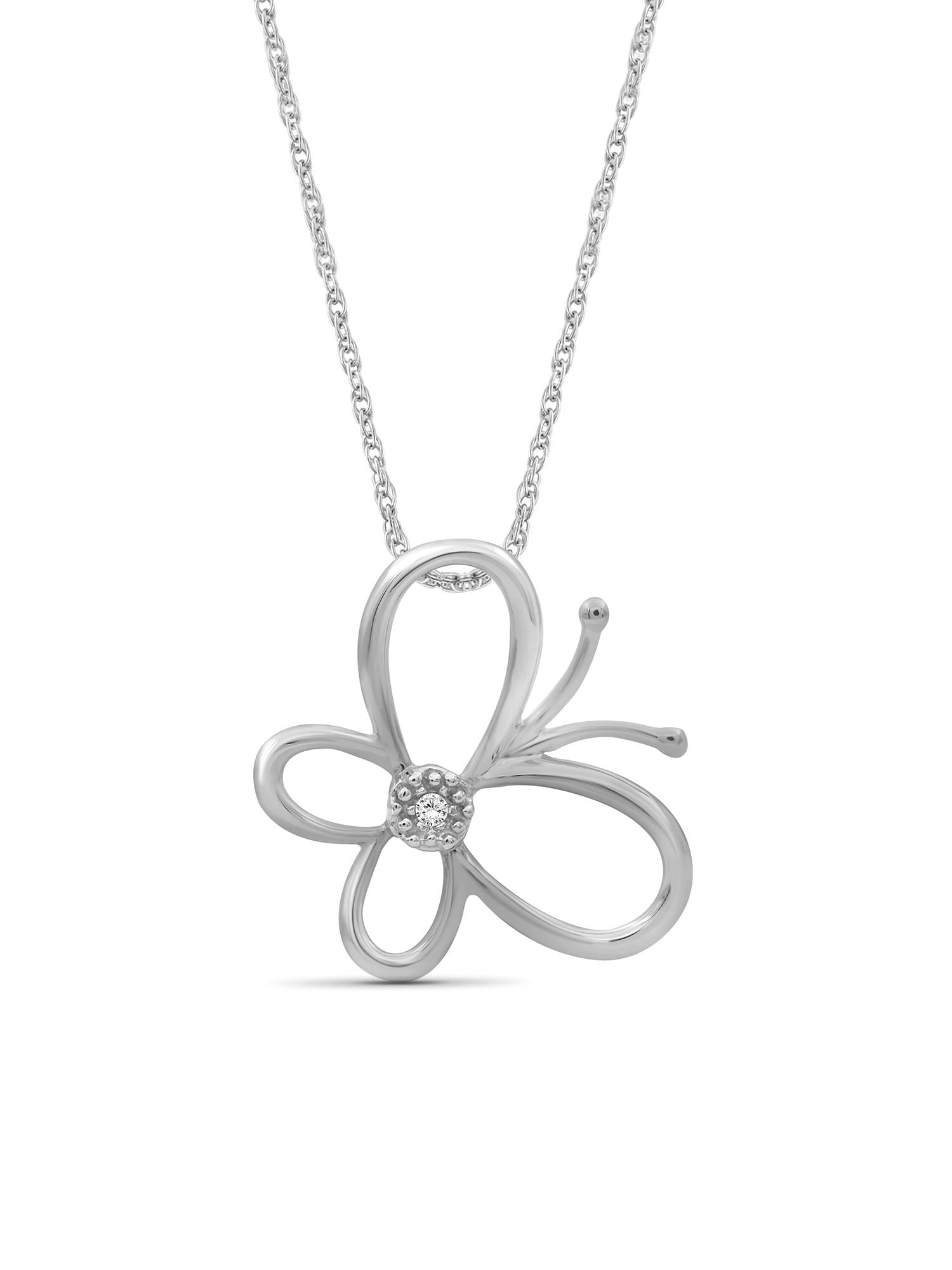 Diamond ButterFly Necklace Halloween Jewelry – Accent White Diamond Halloween Necklace – 0.925 Sterling Silver Rope Chain with ButterFly Pendant – Witchy Jewelry for Women by JewelersClub