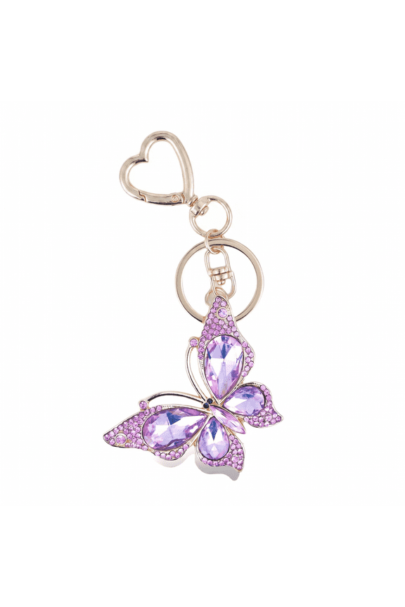 Diamond Butterfly & Heart Keychain, Sparkly Rhinestone Key Ring, Stylish Metal Accessory for Bags, Backpacks and Daily Decoration