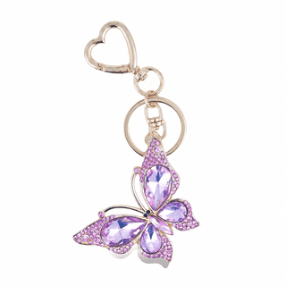 Diamond Butterfly & Heart Keychain, Sparkly Rhinestone Key Ring, Stylish Metal Accessory for Bags, Backpacks and Daily Decoration