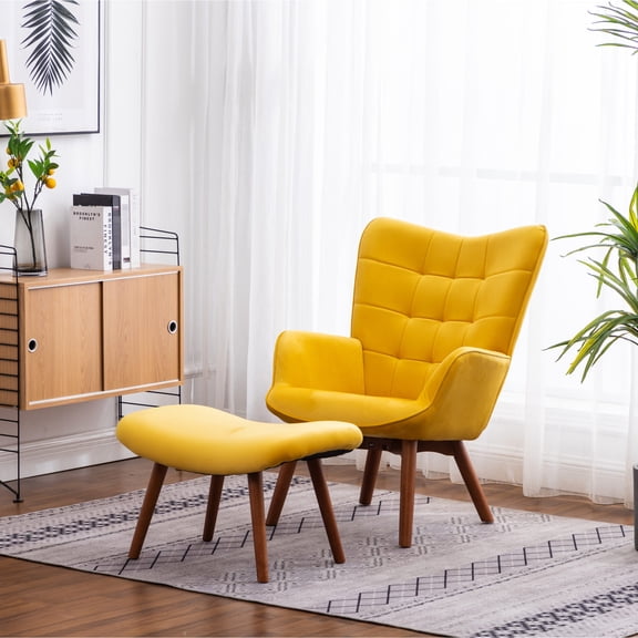 Diamond Button Tufting & Welt Trim / Ideal for Living Room / Set with Chair and Ottoman
