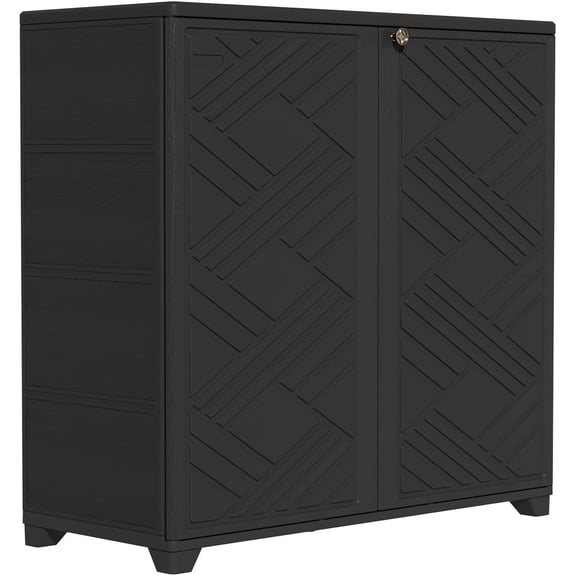 Diamond Cabinet with 1 Shelf, Black 33.5×15.1×34.3 Inch - Waterproof UV-Resistant Outdoor Storage for Patio, Garden & Indoor