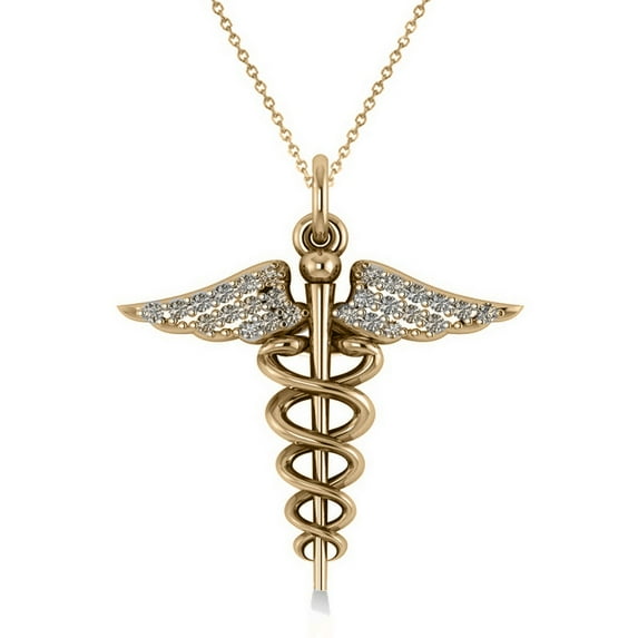 Diamond Caduceus Medical Symbol Pendant 14k Yellow Gold (0.13ct)