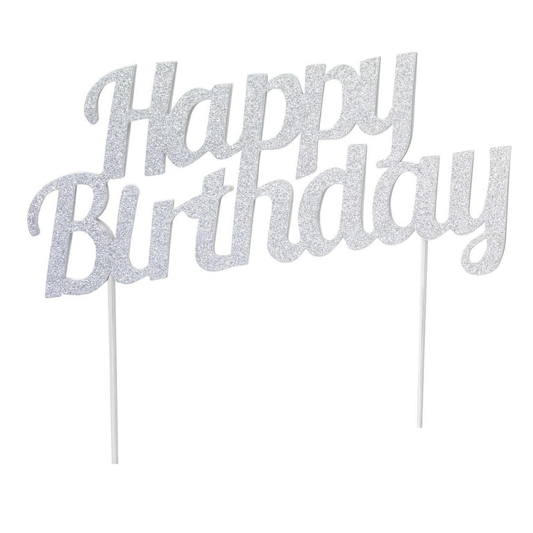 Diamond Cake Topper Happy Bday Silver Diamond Cake Topper Happy Bday Silver