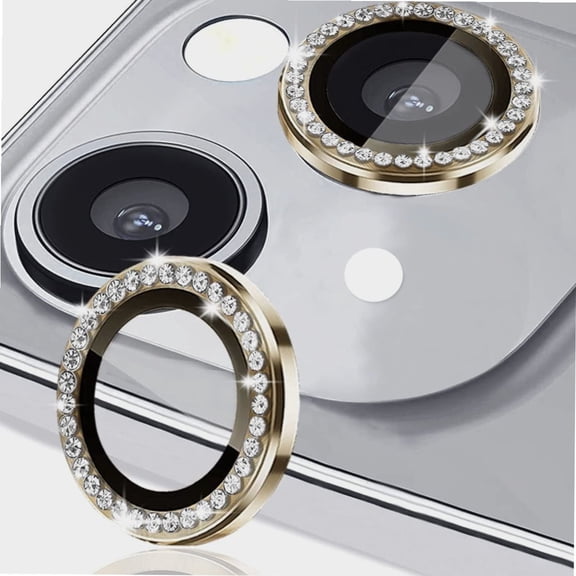 Diamond Camera Lens Protector for iPhone 14 6.1"& iPhone 14 Plus 6.7", Tempered Glass Camera Lens Protector Bling Ring Lens Cover for iPhone 14/iPhone 14 Plus(Diamond Gold)