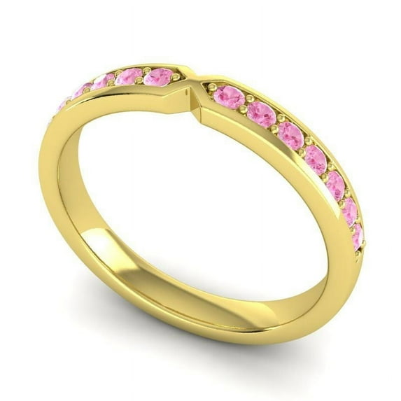 Diamond-Capitals 0.20 Ct New Round Cut Pink Sapphire Gemstone Proposal Eternity Band for her Solid 14K Yellow Gold Size 10.5