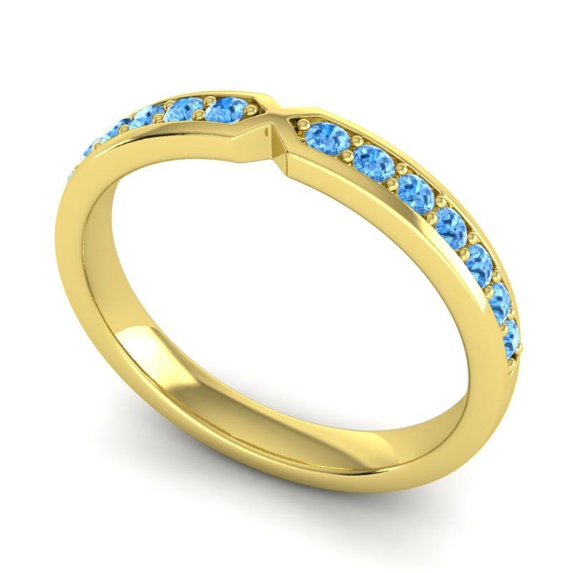 Diamond-Capitals 0.20 Ct Shiny Round Cut Blue Topaz Gemstone Eternity Band for Engagement Gift Solid 14K Yellow Gold Size 4.5