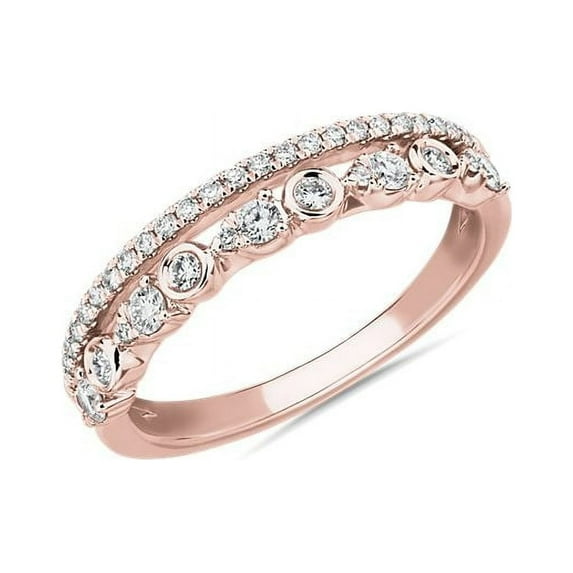 Diamond-Capitals 0.25 Ct Beautiful Round Cut Moissanite Wedding Eternity Band for Women Solid 18K Rose Gold Size 8.5