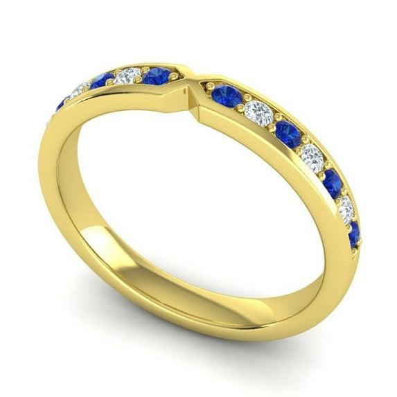 Diamond-Capitals 0.30 Carat Shiny Round Cut Natural Diamond Blue Sapphire Gemstone Bridal Eternity Band for Wedding Solid 14K Yellow Gold Size 9.5