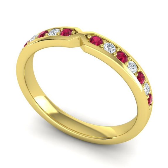 Diamond-Capitals 0.30 Carat Shiny Round Cut Natural Diamond Red Ruby Gemstone Bridal Eternity Band for Wedding Solid 14K Yellow Gold Size 9.5