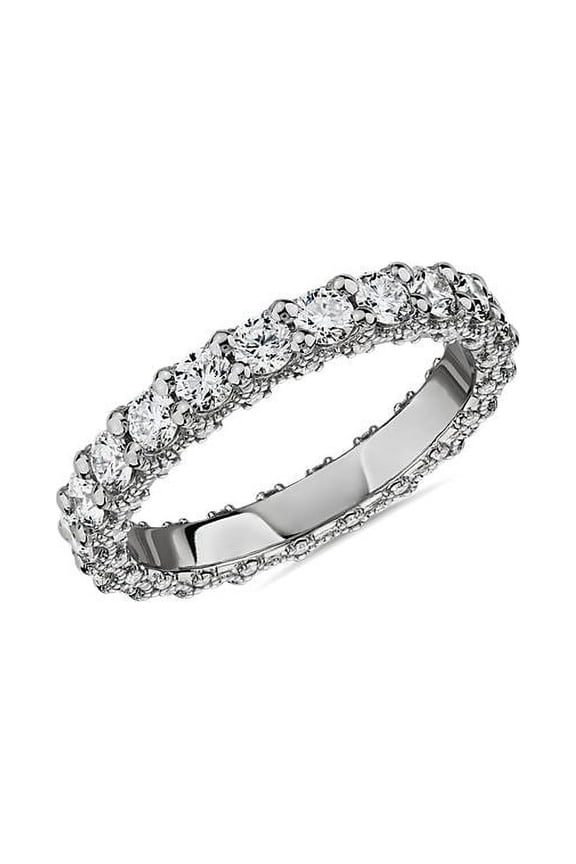 1.00 Ct New Round Cut Lab Grown Diamond Wedding Eternity Band for Women Solid 18K White Gold Size 3