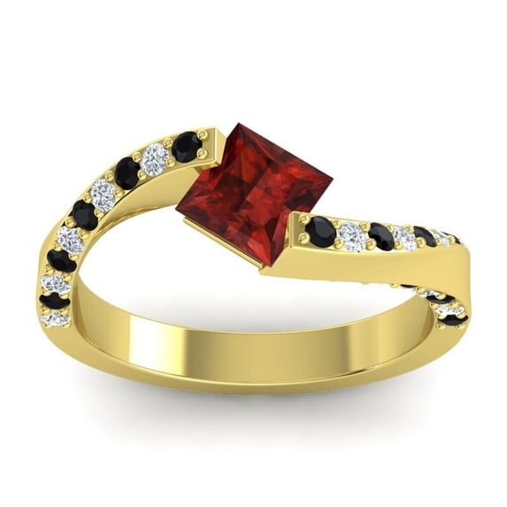 Diamond-Capitals 1.20 Carat Beautiful Princess Cut Garnet Gemstone & Natural Diamond (F-G/VS1) Engagement Ring for Women Solid 14K Yellow Gold Size 11