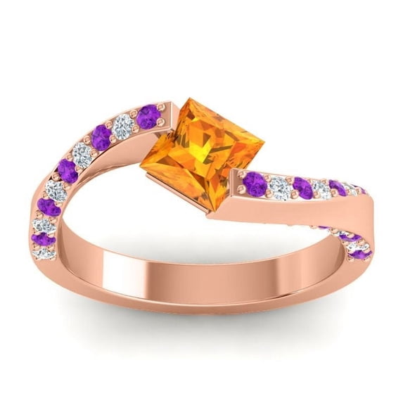 Diamond-Capitals 1.20 Carat Natural Diamond Citrine & Amethyst Gemstone Fancy Bridal Ring for Women 14K Rose Gold Size 6