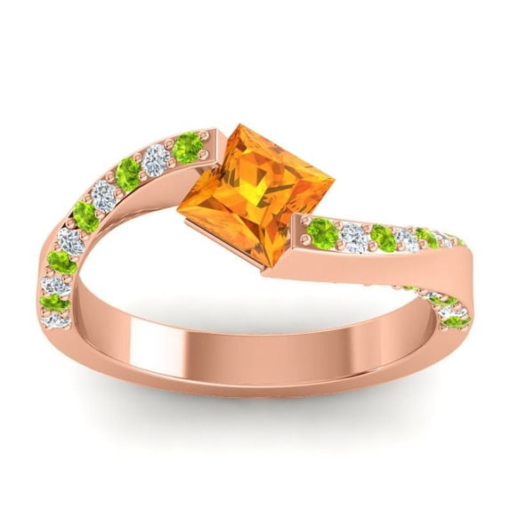 Diamond-Capitals 1.20 Carat Natural Diamond Citrine & Peridot Gemstone Trendy Wedding Ring for Ladies Solid 14K Rose Gold Size 8