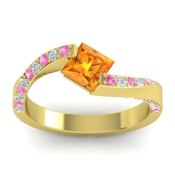 Diamond-Capitals 1.20 Carat Natural Diamond Citrine & Pink Sapphire Gemstone Luxurious Bridal Ring for Ladies Solid 18K Yellow Gold Size 9.5