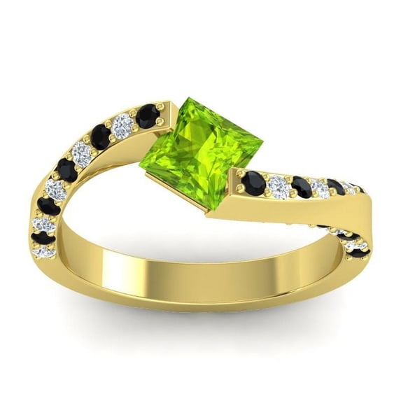 Diamond-Capitals 1.20 Carat Natural Diamond Peridot & Black Onyx Gemstone Shiny Wedding Ring for her Solid 14K Yellow Gold Size 4