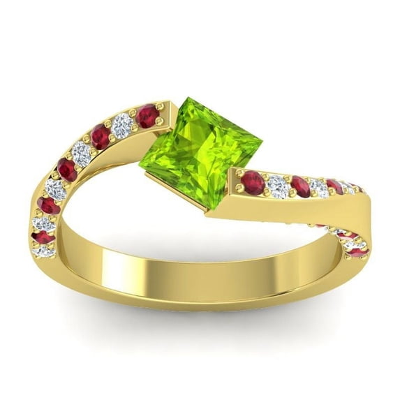 Diamond-Capitals 1.20 Carat Natural Diamond Peridot & Red Ruby Gemstone Luxurious Bridal Ring for Ladies Solid 18K Yellow Gold Size 9.5