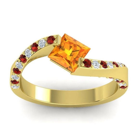 Diamond-Capitals 1.20 Carat Wonderful Natural Diamond Citrine & Garnet Gemstone Engagement Ring for Women Solid 14K Yellow Gold Size 11