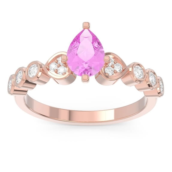Diamond-Capitals 1.25 Carat Elegant Natural Diamond Pink Sapphire Gemstone Proposal Ring for Ladies Solid 18K Rose Gold Size 7.5