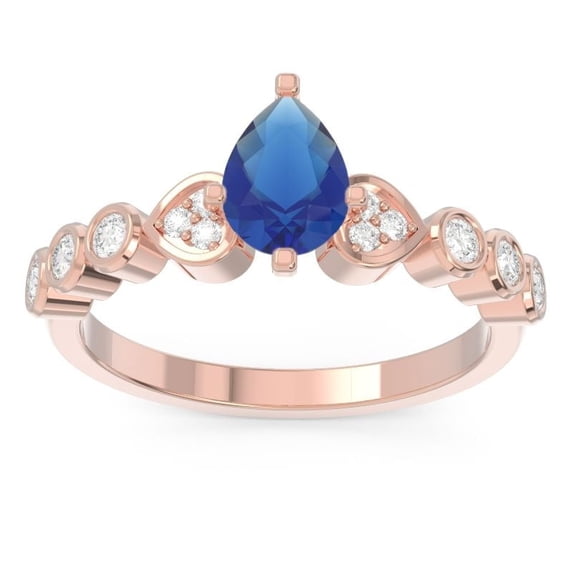 Diamond-Capitals 1.25 Carat (F-G/VS1) Natural Diamond Blue Sapphire Gemstone Fancy Anniversary Ring for Women 14K Rose Gold Size 6