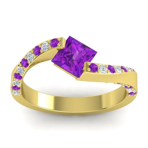 Diamond-Capitals 1.25 Carat Fine Princess Cut Amethyst Gemstone Proposal Ring for her Solid 18K Yellow Gold Size 7.5